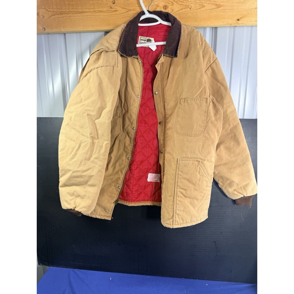 Vintage Bear Country Duck Canvas Work Jacket Quilted Lined Corduroy Collar Tan